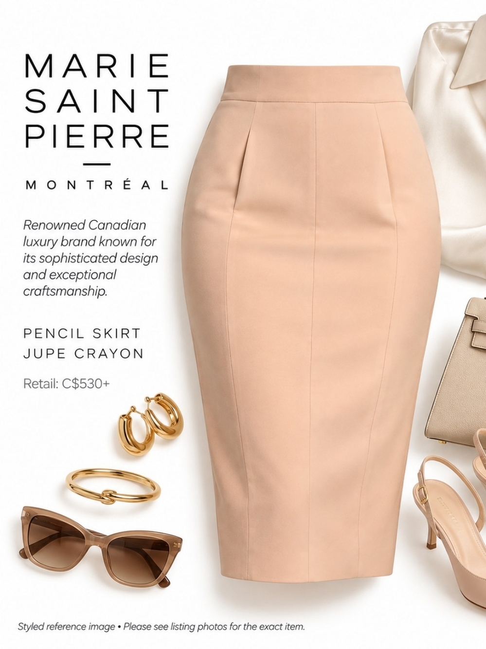 Marie Saint Pierre Stretchy Apricot Midi Skirt Retail $500+